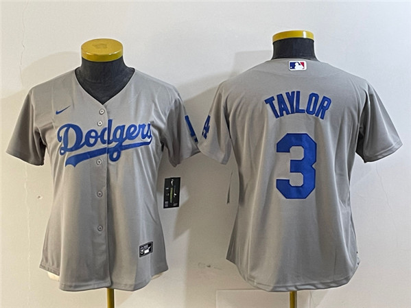 Women's Los Angeles Dodgers #3 Chris Taylor Gray Stitched Jersey(Run Small)
